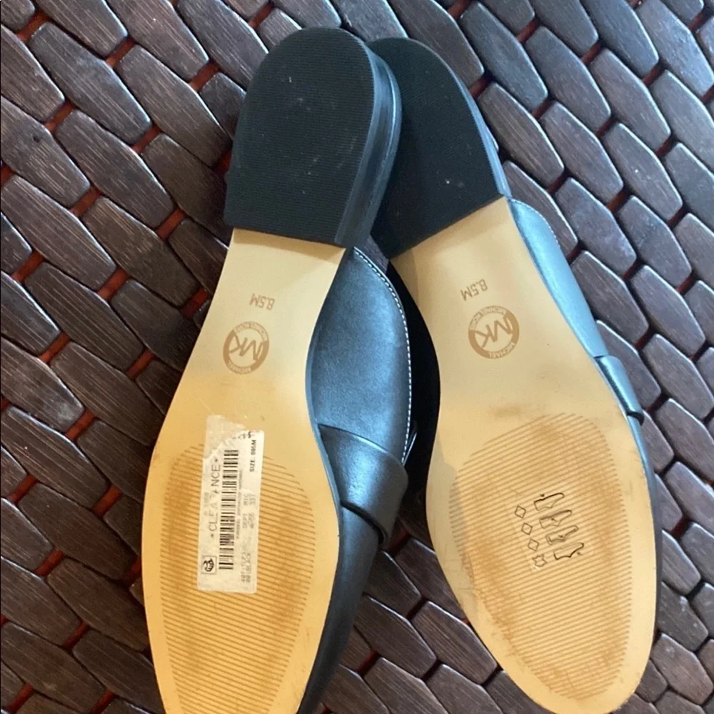 Michael Kors Black Leather Slip-On Shoes with Gold Detail
